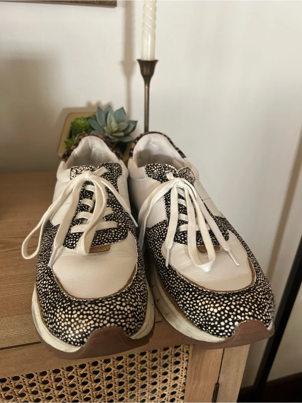 Madewell‎ Kickoff Trainer Sneakers Olive Grove Multi Leather Spots White Tan 9